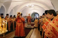 28 апреля 2019 г. – наместник Далматовского монастыря игумен Варнава (Аверьянов) и эконом обители иеромонах Софроний (Григорьев) сослужили правящему архиерею на Пасхальной великой вечерне в кафедральном храме святителя Николая г. Шадринска.
